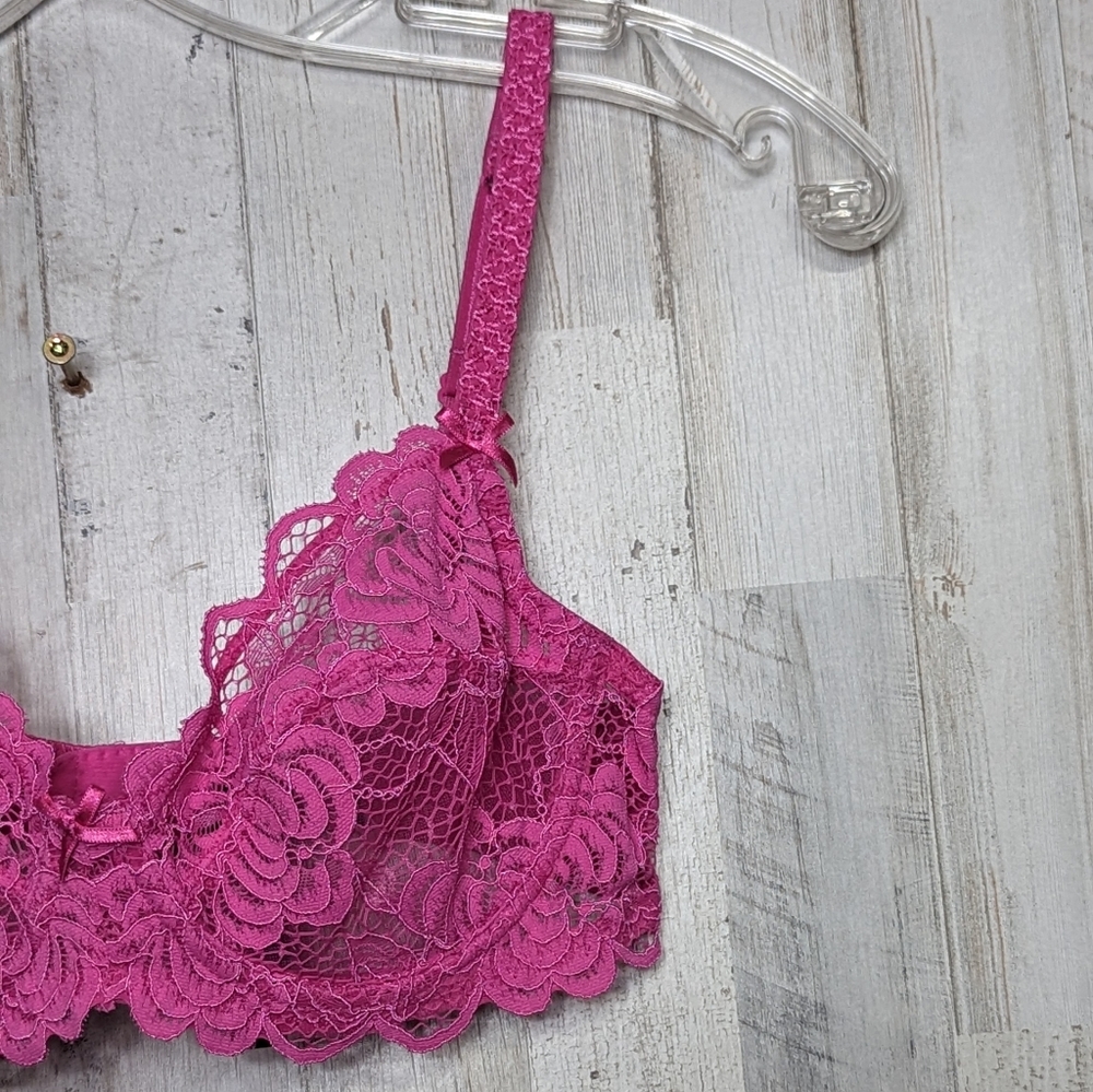 NEW Adore Me Lace Underwire 32C Bra Raspberry Pink Coquette Sexy Romantic - Picture 5 of 12